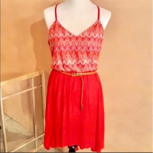 LILY ROSE High Low Spaghetti Strap Elastic Belted Rustic Dress, S